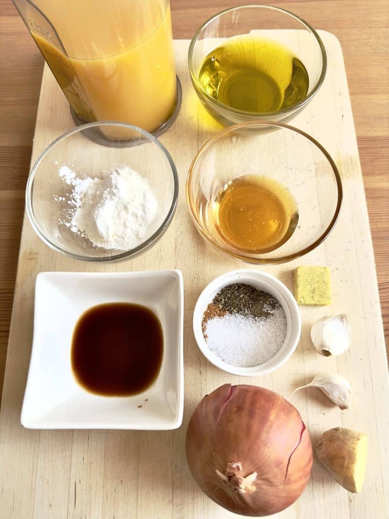 Ingredients on a wooden cutting board