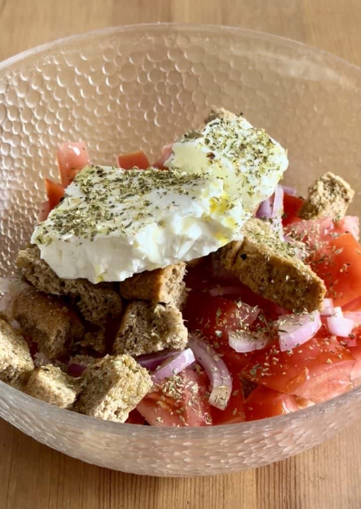 Easy 3-Minute Mediterranean Salad in a glass bowl